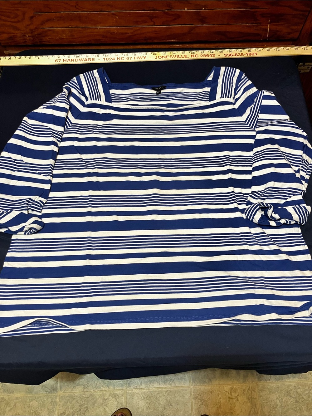 Talbots Navy and White Striped Long Sleeve Square Neck Top
